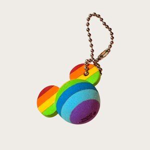 Rainbow Mickey Mouse Shaped Keychain With Ball Chain Disney